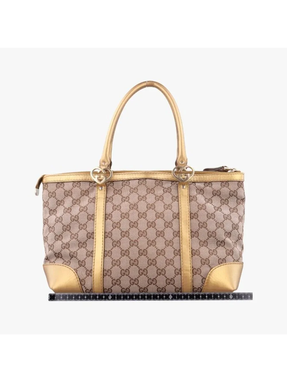 Gucci Lovely Gold Beige Brown GG Canvas Leather Handbag